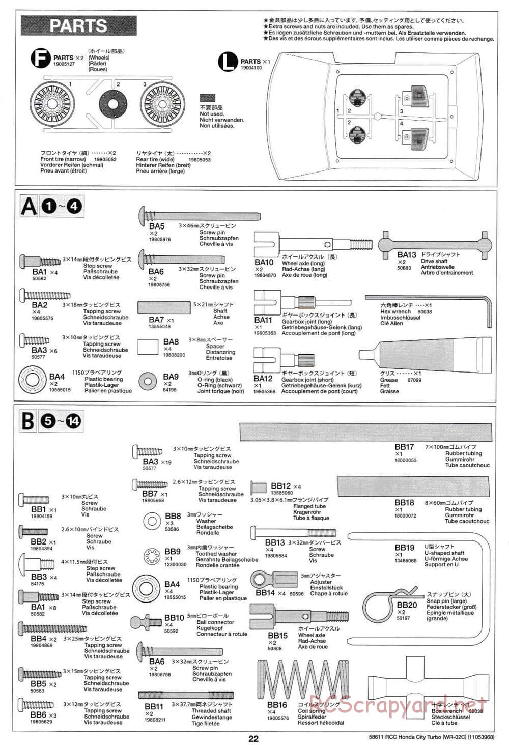 Tamiya - Honda City Turbo - WR-02C Chassis - Manual - Page 22