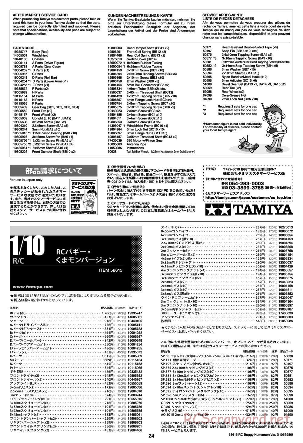 Tamiya - Buggy Kumamon Version Chassis - Manual - Page 24