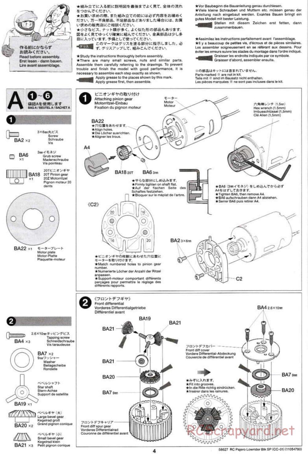 Tamiya - Mitsubishi Pajero Custom Lowrider Black Special - CC-01 Chassis - Manual - Page 4