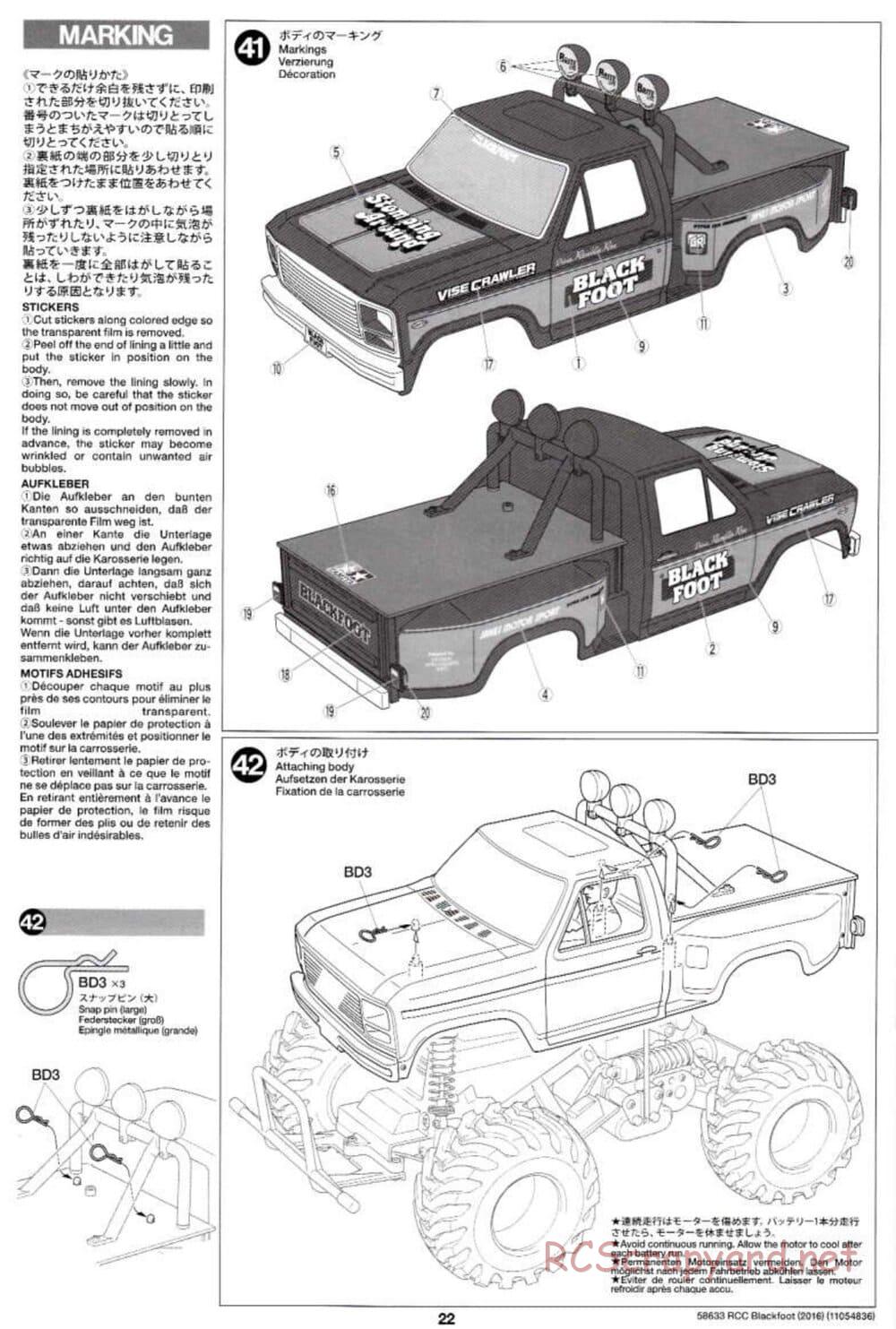 Tamiya - Blackfoot 2016 - ORV Chassis - Manual - Page 22