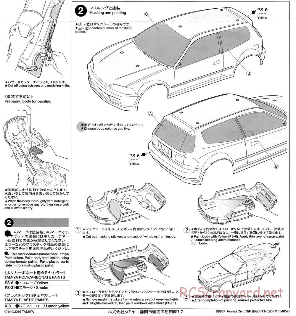 Tamiya - Honda Civic SiR (EG6) - Drift Spec - TT-02D Chassis - Body Manual - Page 2
