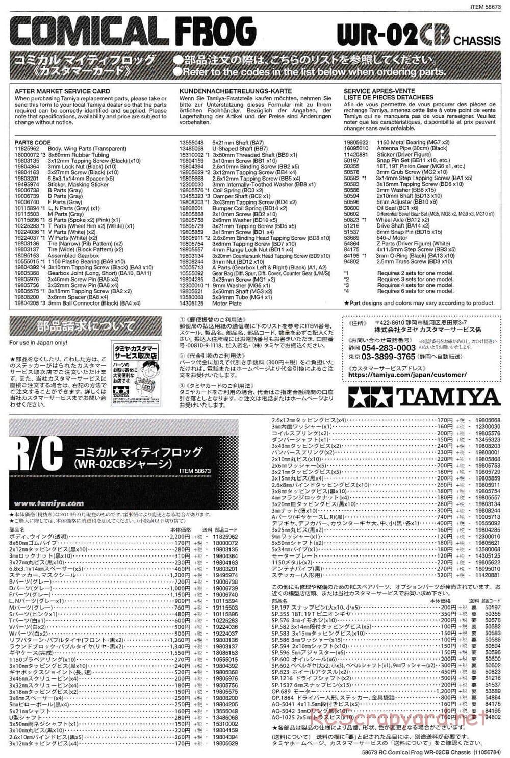 Tamiya - Comical Frog - WR-02CB Chassis - Body Manual - Page 8