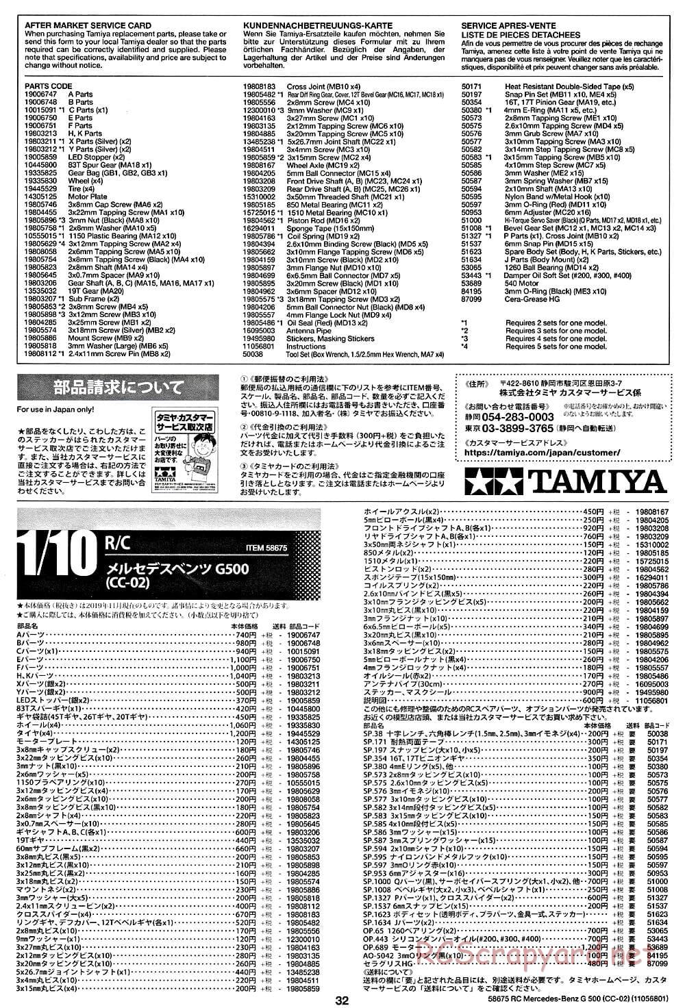 Tamiya - Mercedes-Benz G500 - CC-02 Chassis - Manual - Page 32