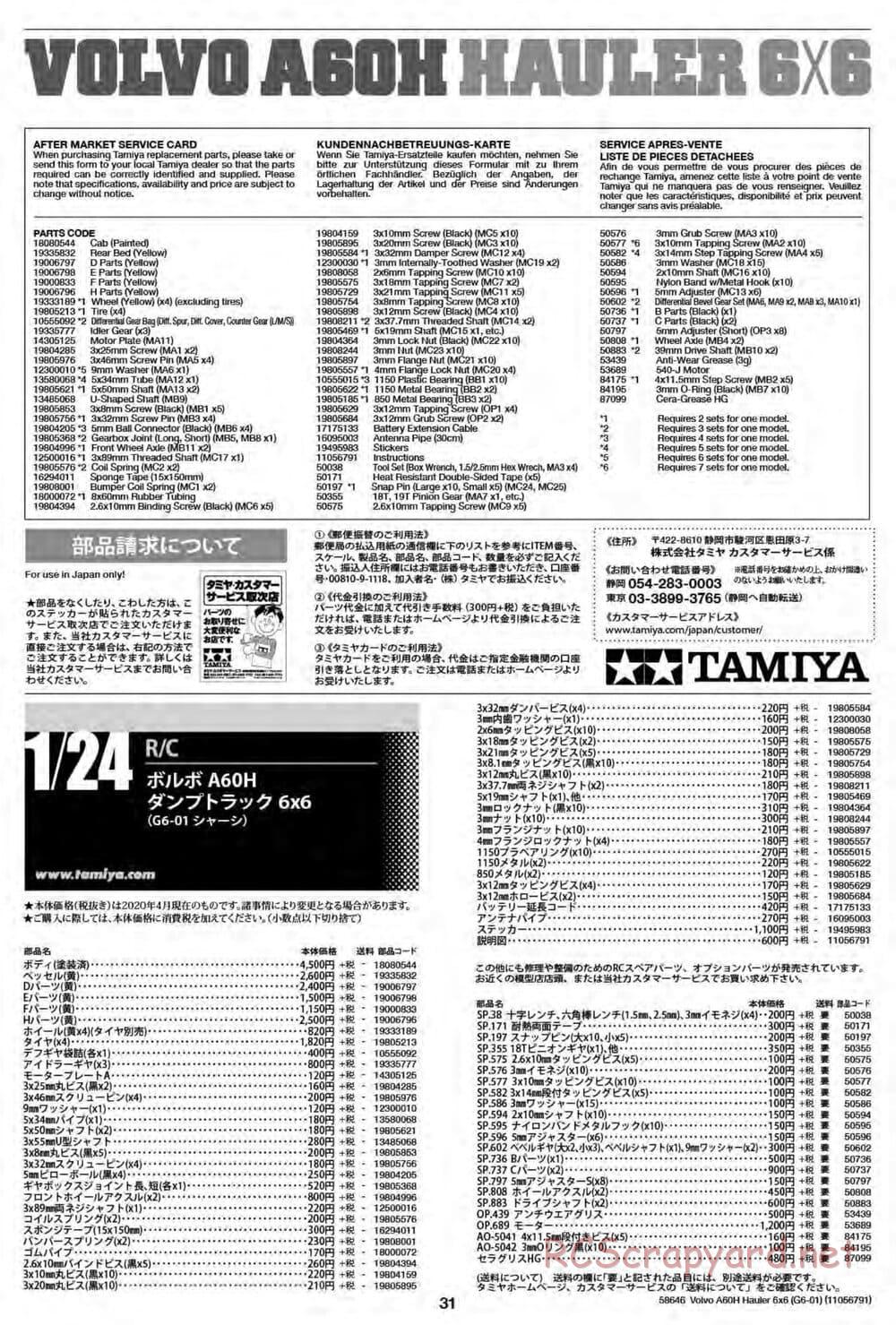 Tamiya - Volvo A60H Dump Truck 6x6 - G6-01 Chassis - Manual - Page 30