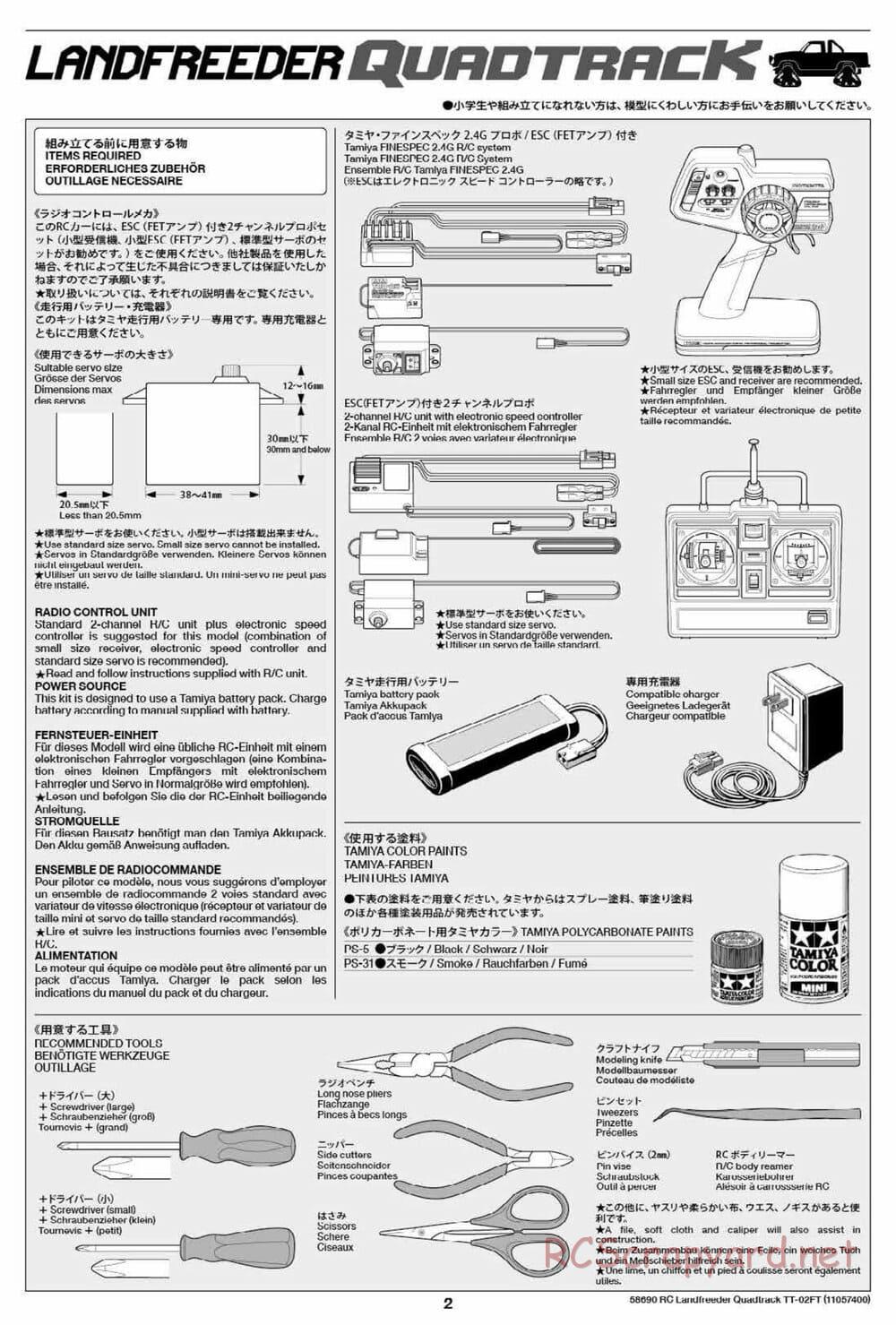 Tamiya - Landfreeder Quadtrack - TT-02FT Chassis - Manual - Page 2