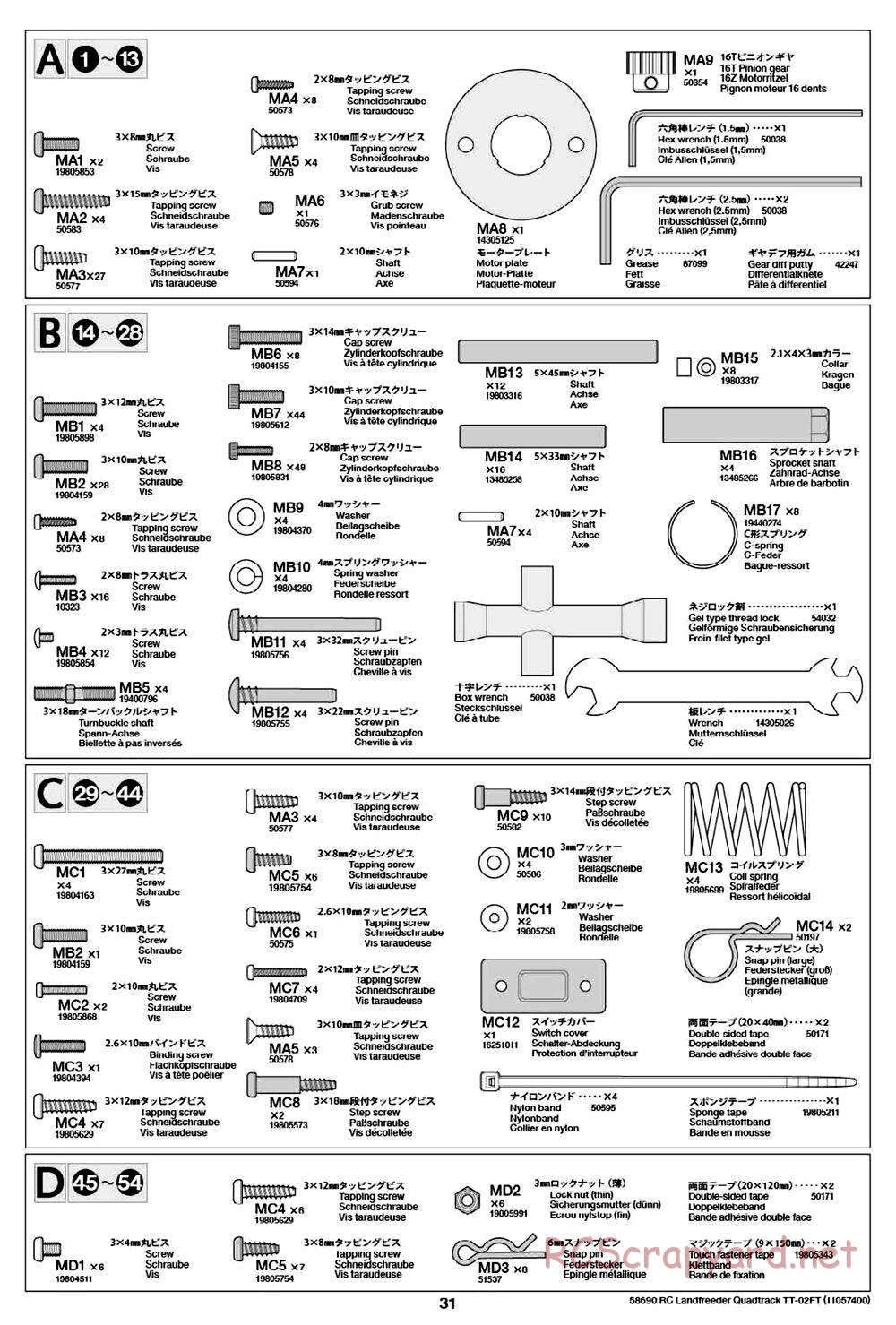 Tamiya - Landfreeder Quadtrack - TT-02FT Chassis - Manual - Page 31