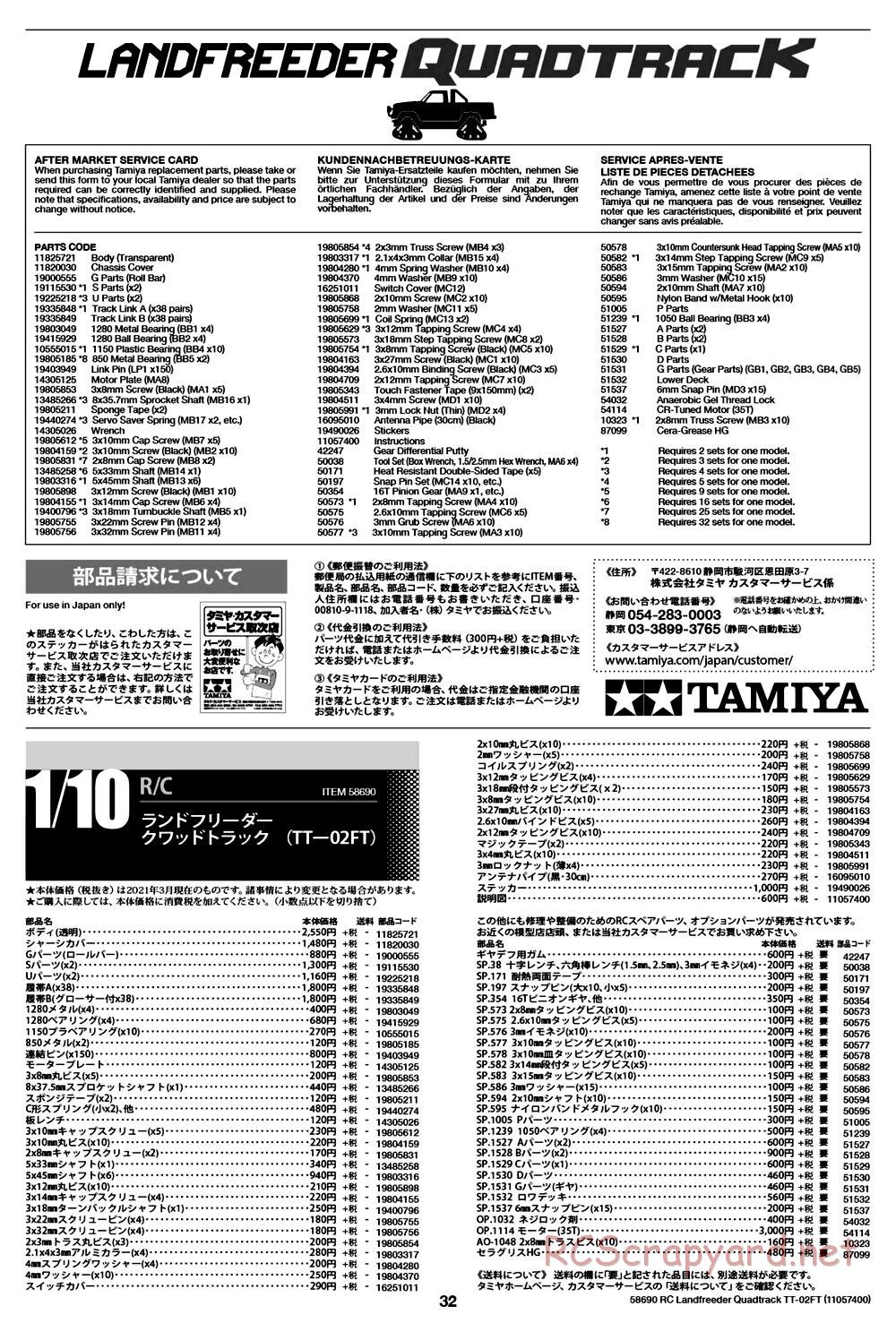 Tamiya - Landfreeder Quadtrack - TT-02FT Chassis - Manual - Page 32