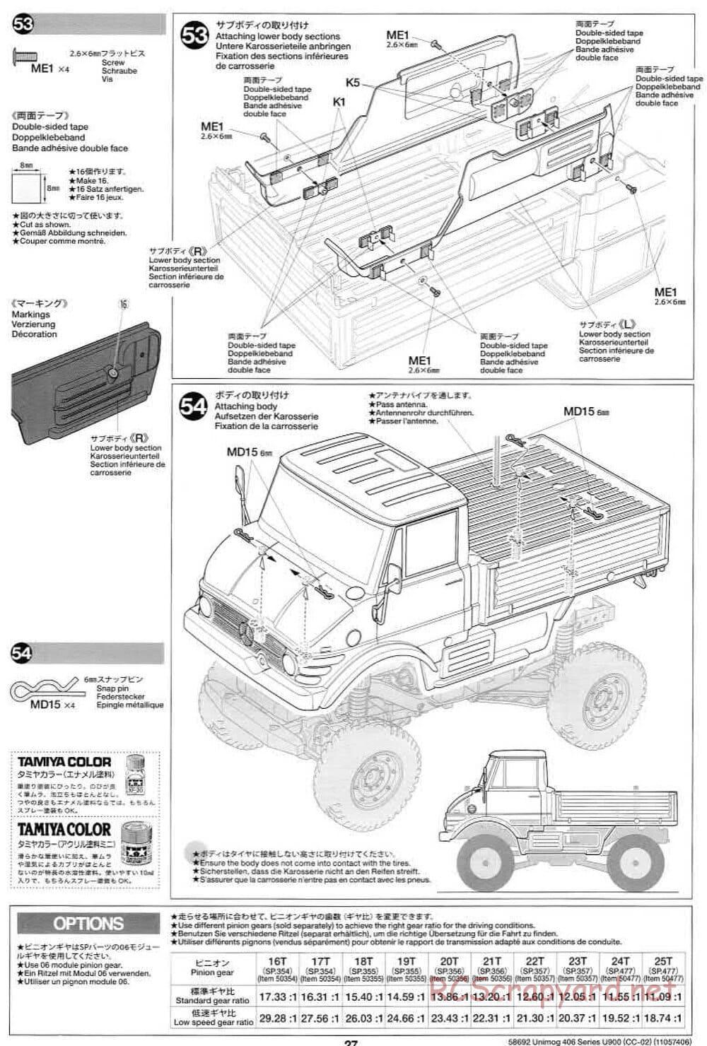 Tamiya - Mercedes-Benz Unimog 406 Series U900 - CC-02 Chassis - Manual - Page 27