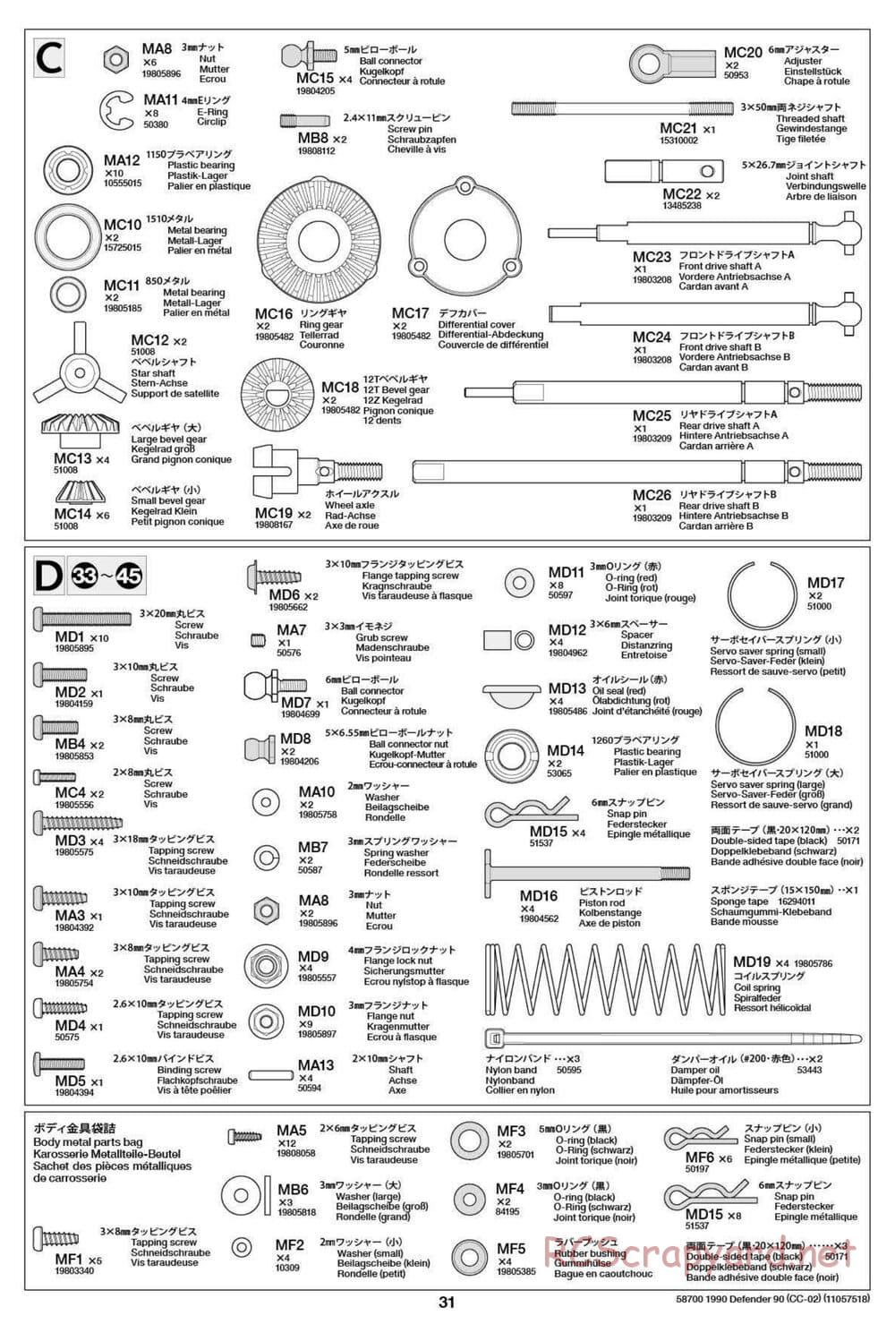 Tamiya - 1990 Land Rover Defender 90 - CC-02 Chassis - Manual - Page 31