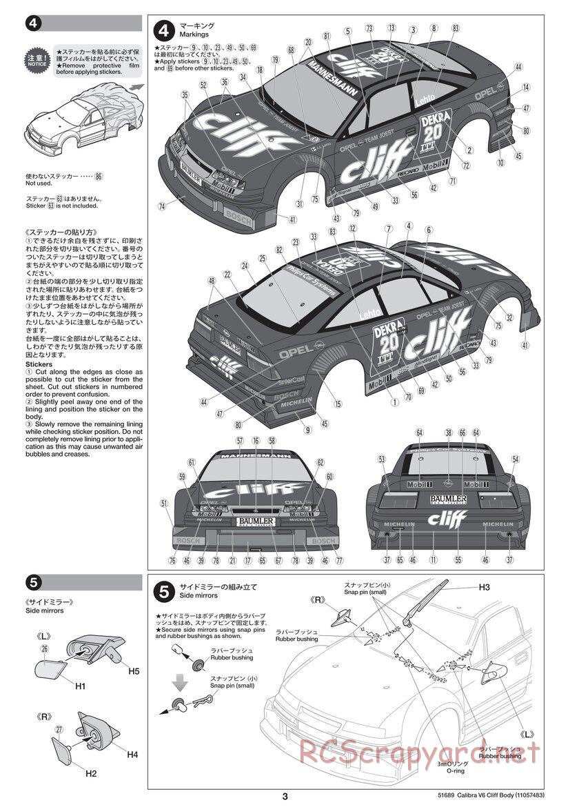 Tamiya - Opel Calibra V6 Cliff - TT-01E Chassis - Body Manual - Page 3