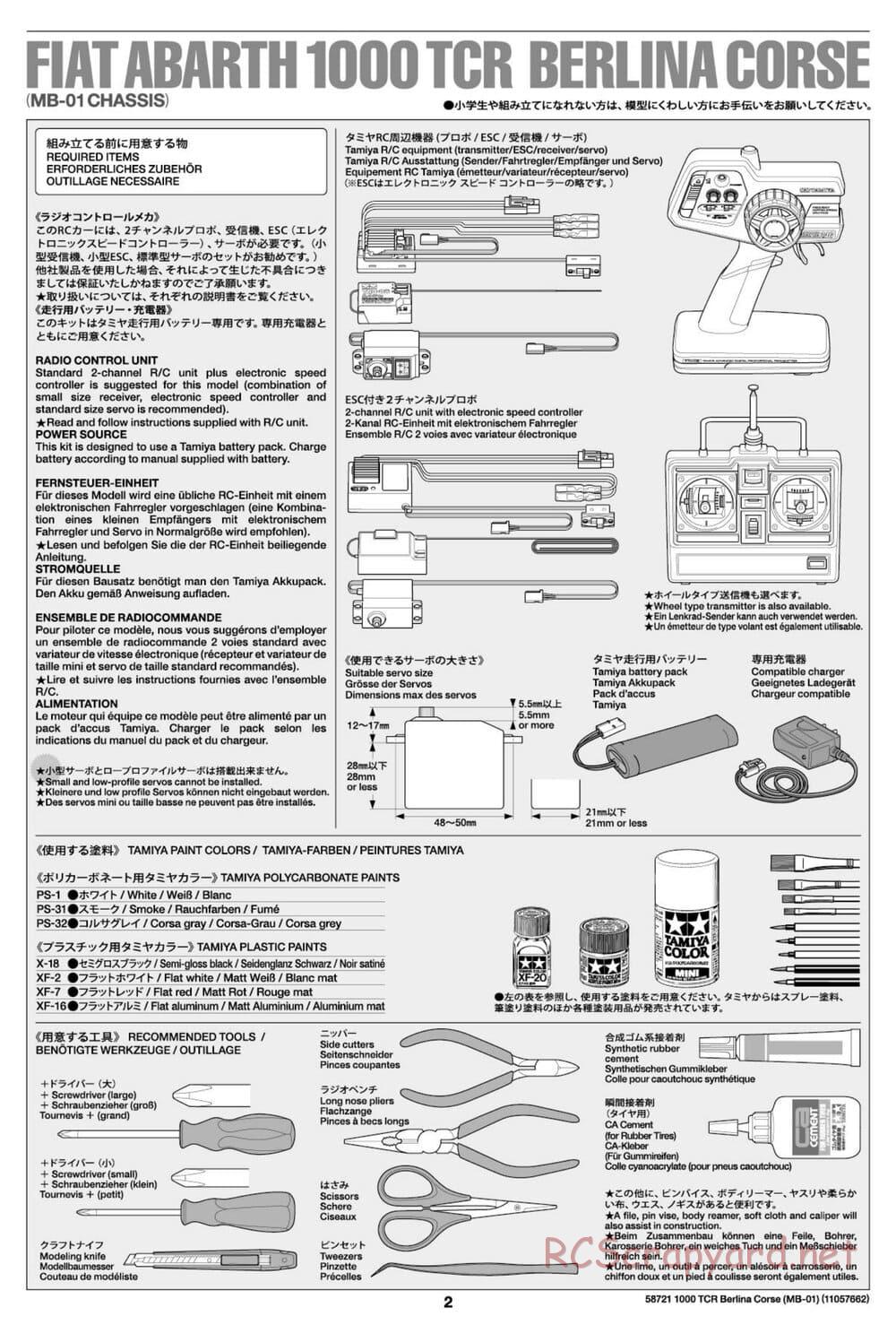 Tamiya - Fiat Abarth 1000 TCR Berlina Corsa - MB-01 Chassis - Manual - Page 2