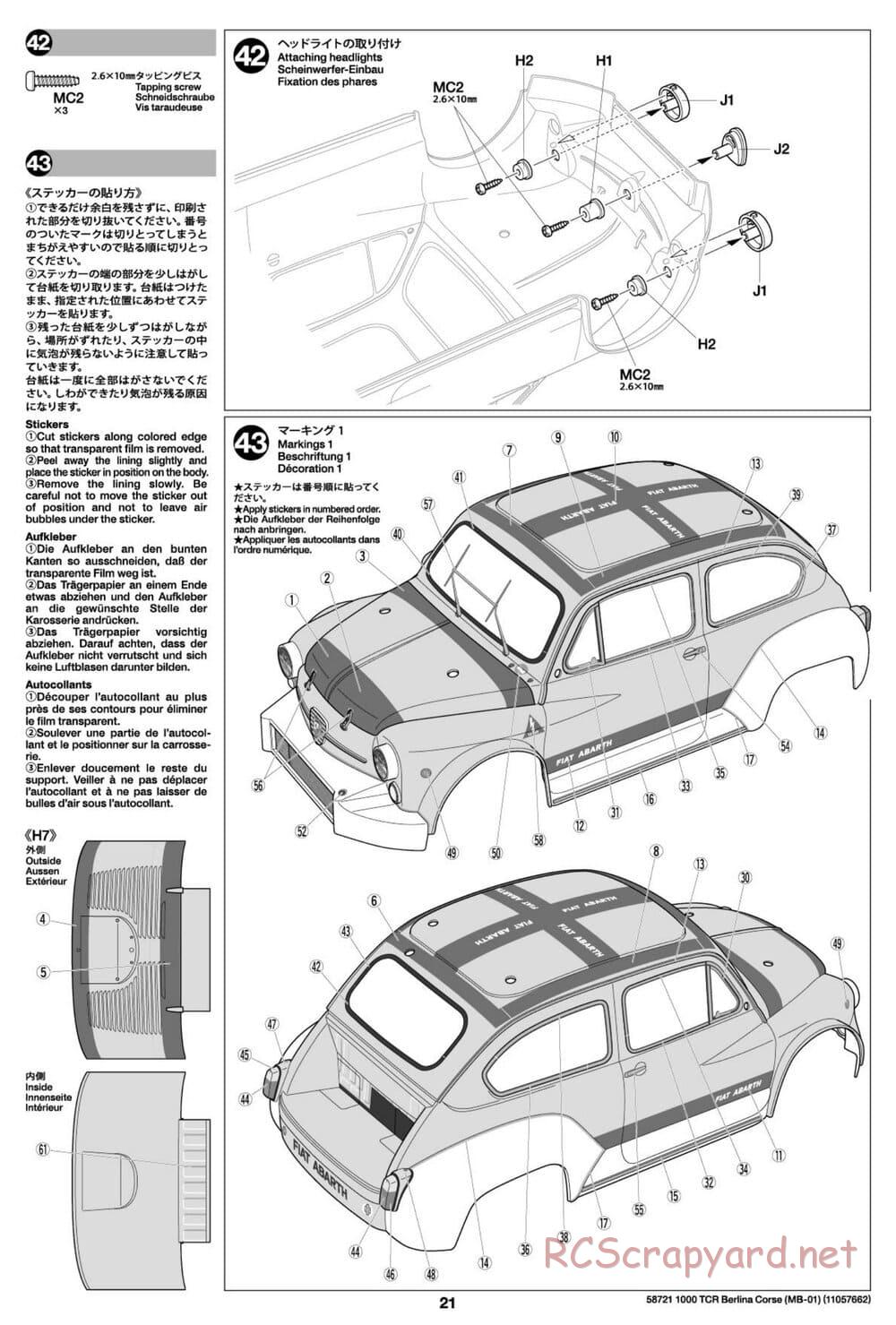 Tamiya - Fiat Abarth 1000 TCR Berlina Corsa - MB-01 Chassis - Manual - Page 21
