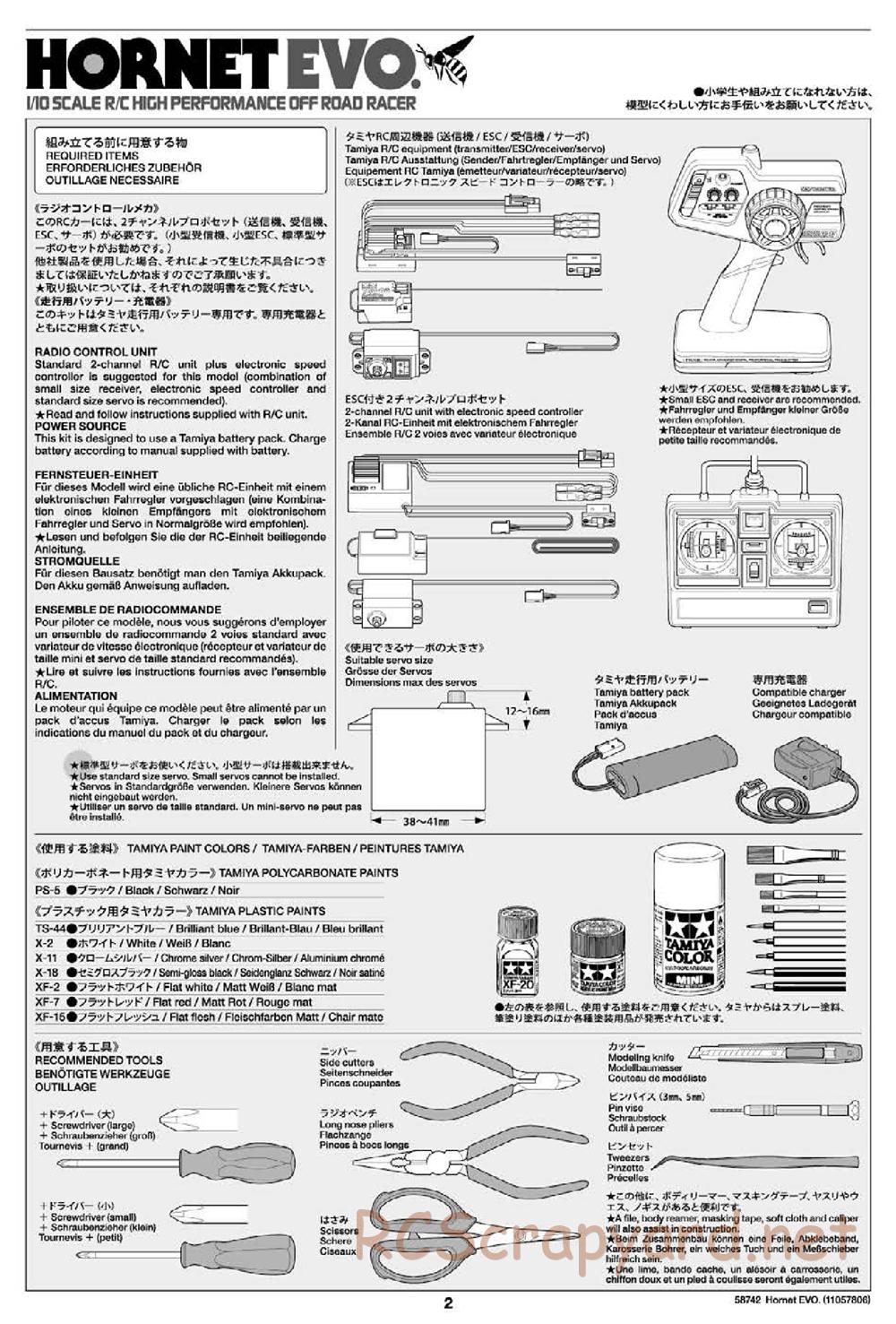 Tamiya - Hornet Evo Chassis - Manual - Page 2