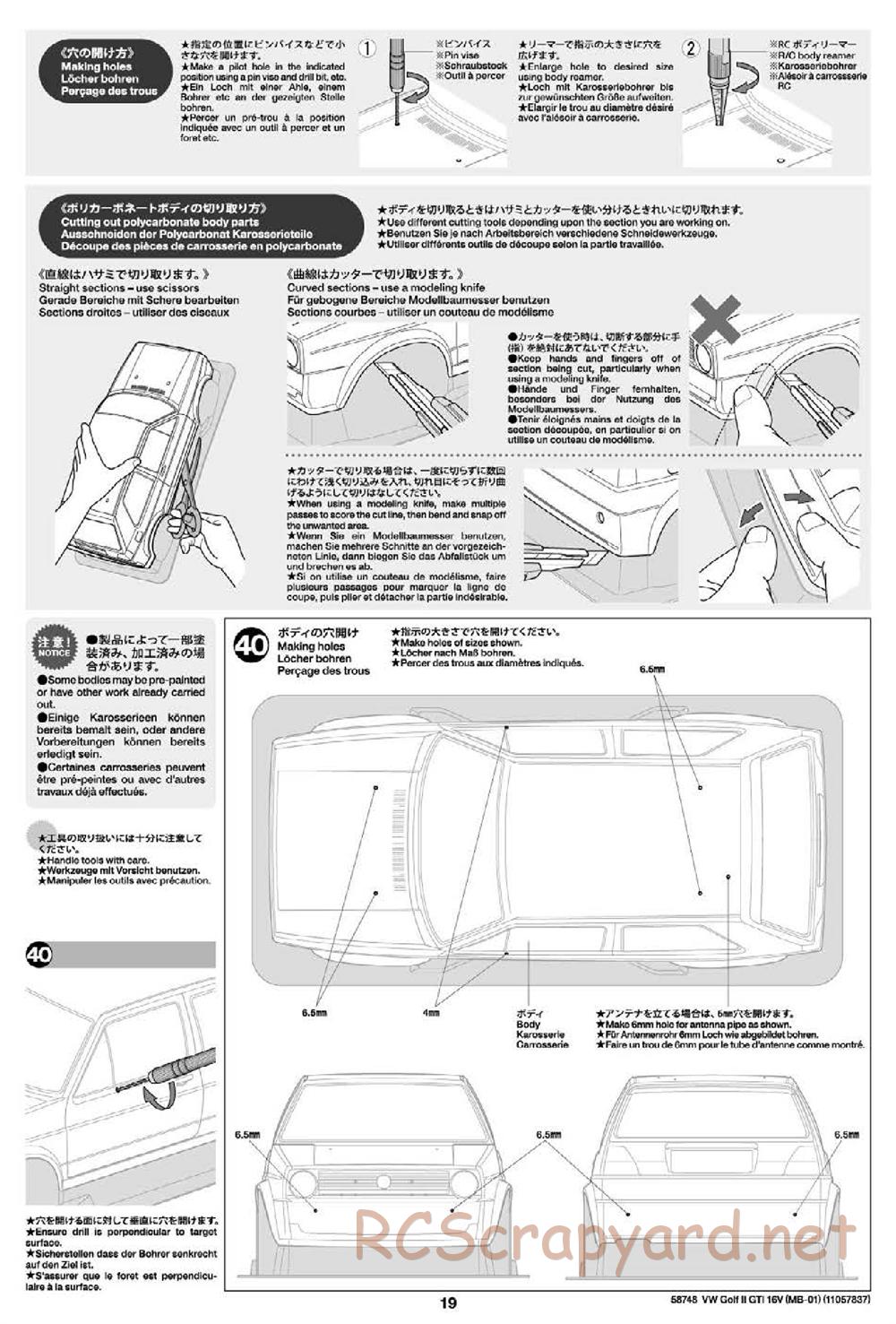 Tamiya - Volkswagen Golf II GTI 16V - MB-01 Chassis - Manual - Page 19