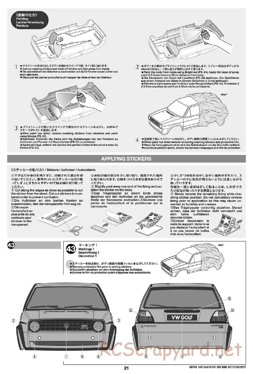 Tamiya - Volkswagen Golf II GTI 16V - MB-01 Chassis - Manual - Page 21