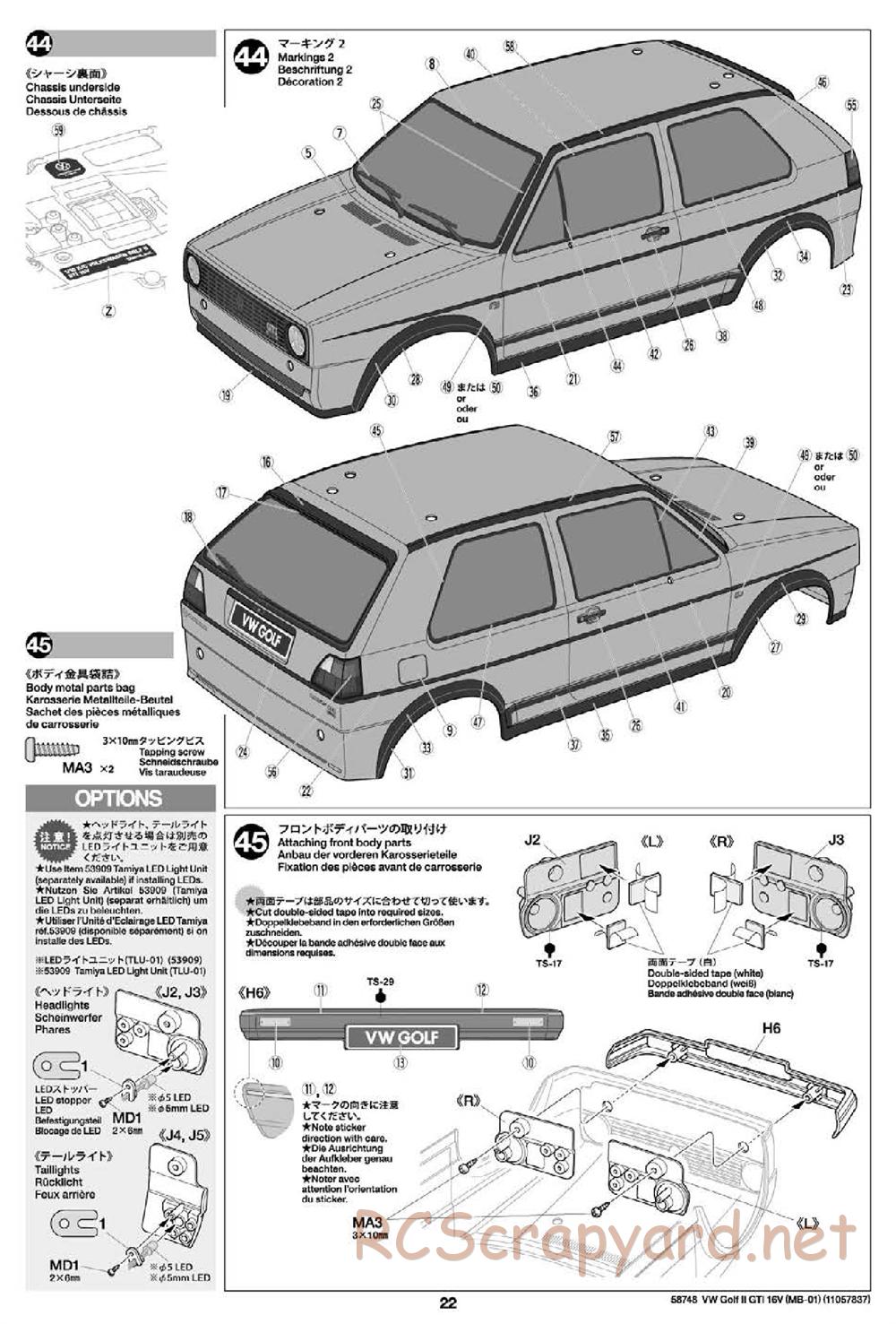 Tamiya - Volkswagen Golf II GTI 16V - MB-01 Chassis - Manual - Page 22
