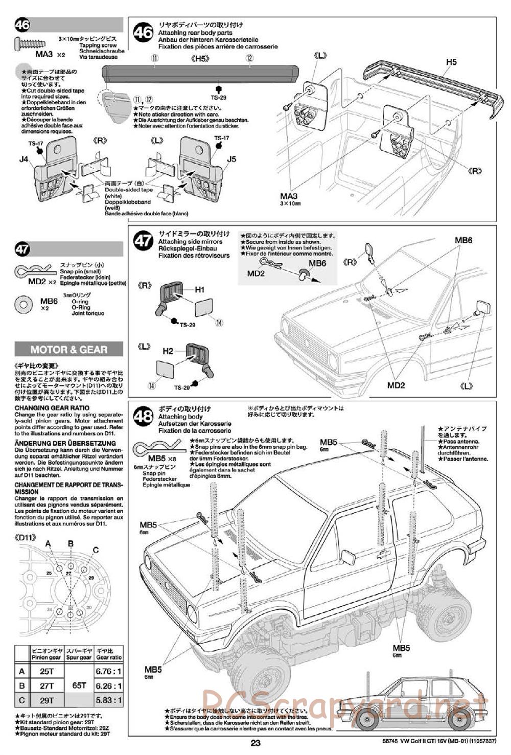 Tamiya - Volkswagen Golf II GTI 16V - MB-01 Chassis - Manual - Page 23