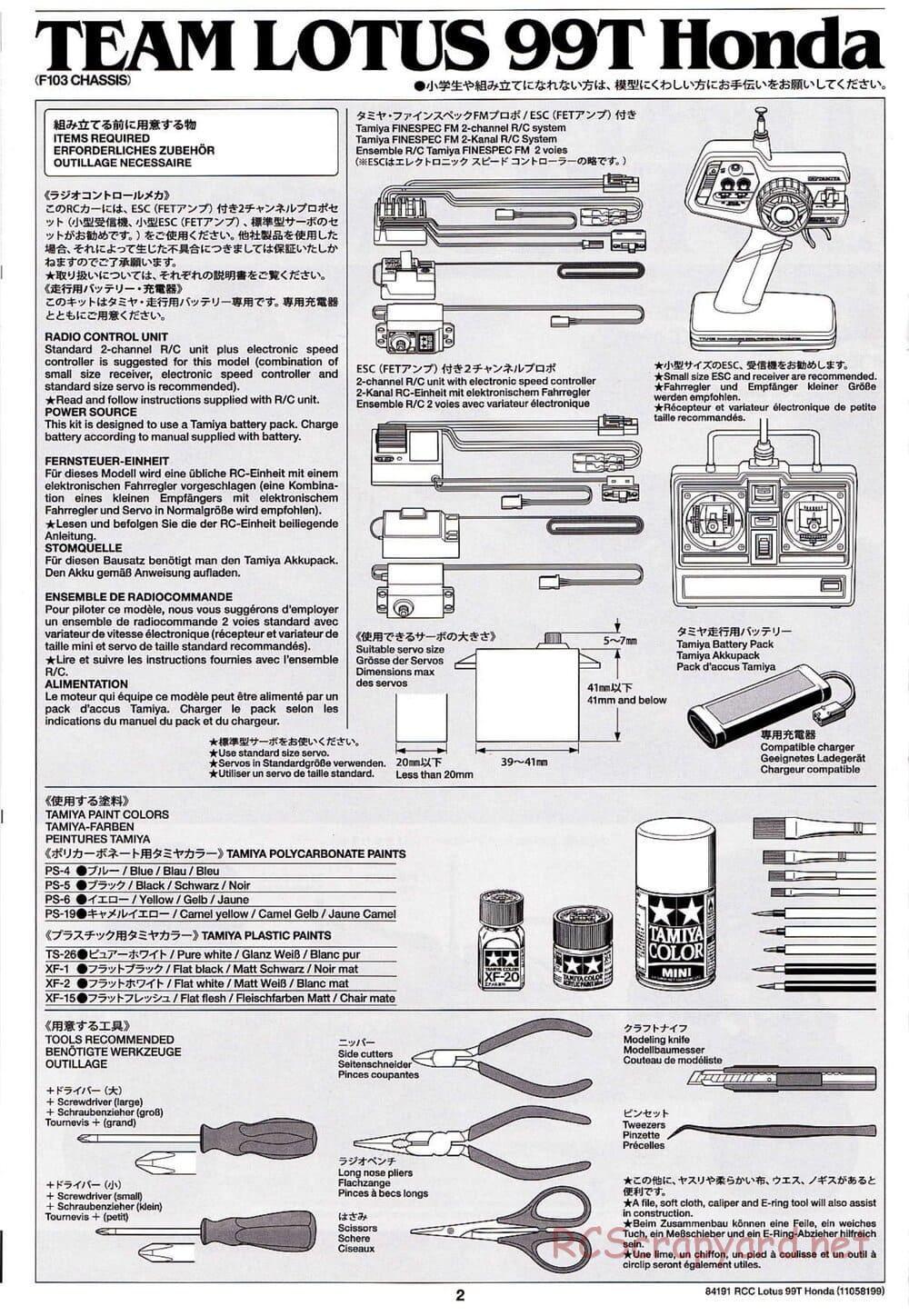 Tamiya - Team Lotus 99T Honda - F103 Chassis - Manual - Page 2