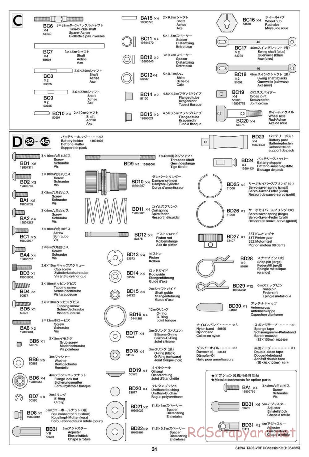 Tamiya - TA05-VDF II Drift Chassis - Manual - Page 31