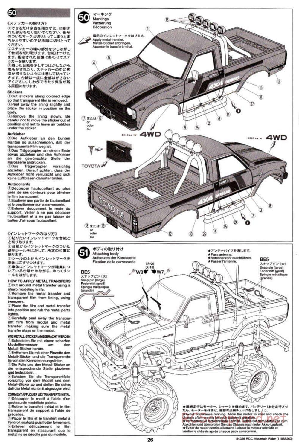 Tamiya - Toyota 4x4 Pick-Up Mountain Rider Chassis - Manual - Page 26