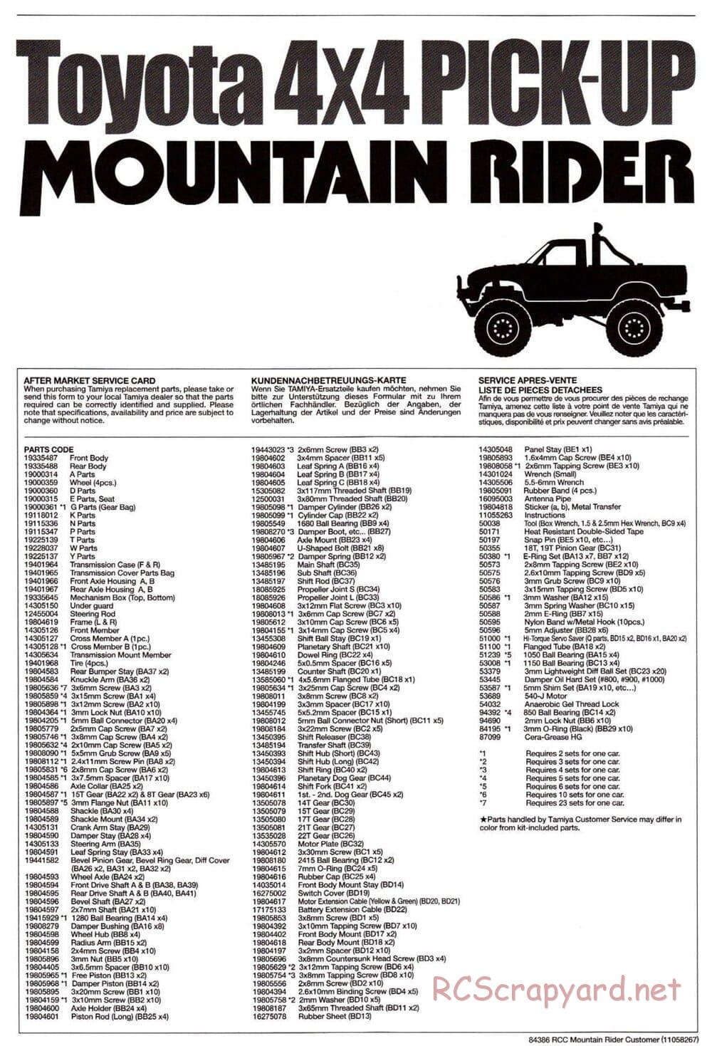 Tamiya - Toyota 4x4 Pick-Up Mountain Rider Chassis - Manual - Page 36