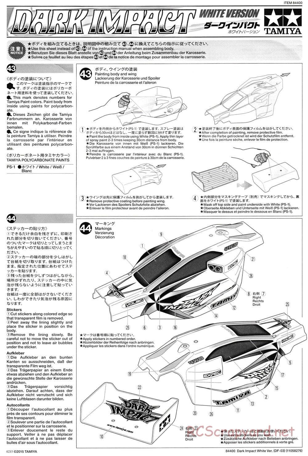 Tamiya - Dark Impact - White Version - DF-03 Chassis - Manual - Page 1
