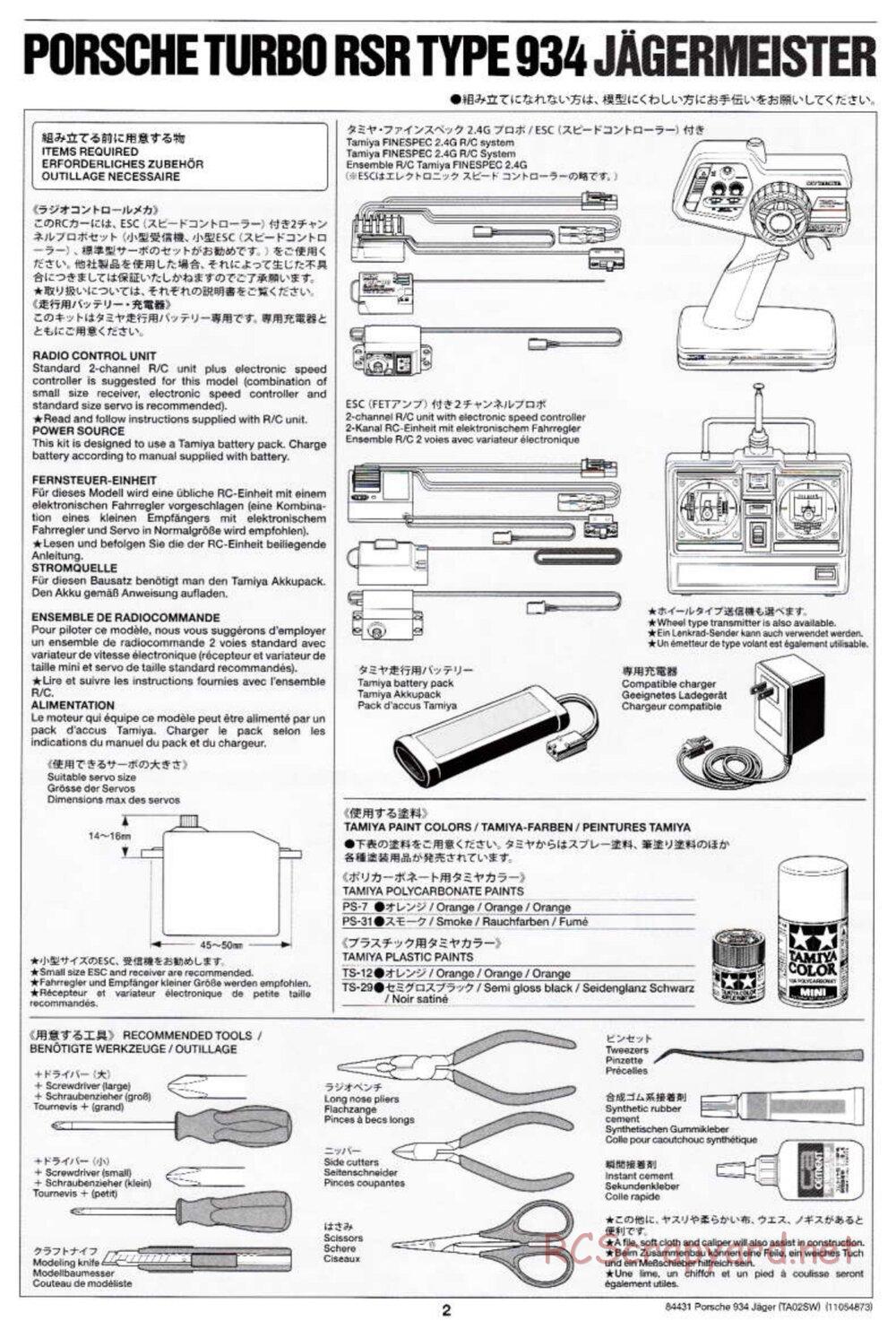 Tamiya - Porsche Turbo RSR Type 934 Jagermeister - TA-02SW Chassis - Manual - Page 2