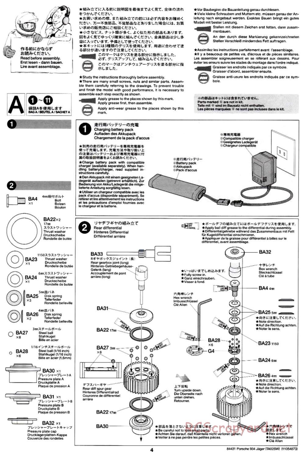 Tamiya - Porsche Turbo RSR Type 934 Jagermeister - TA-02SW Chassis - Manual - Page 4