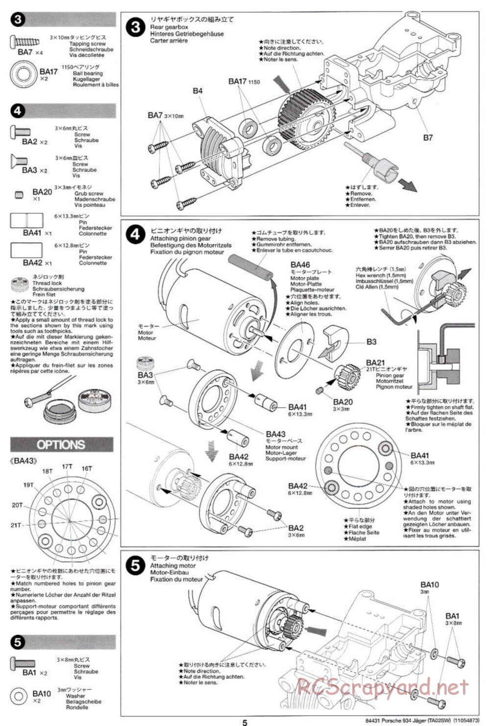 Tamiya - Porsche Turbo RSR Type 934 Jagermeister - TA-02SW Chassis - Manual - Page 5