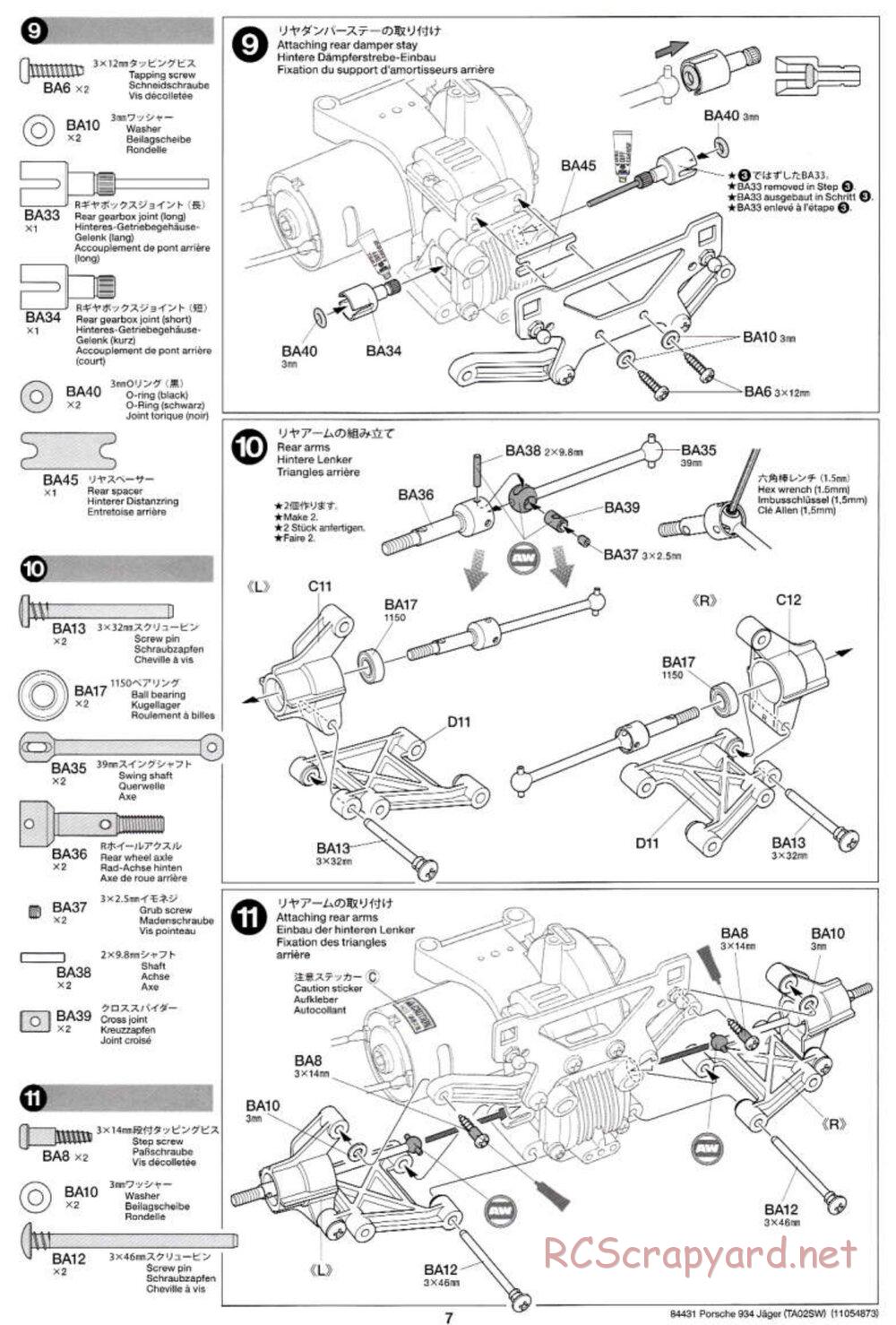 Tamiya - Porsche Turbo RSR Type 934 Jagermeister - TA-02SW Chassis - Manual - Page 7