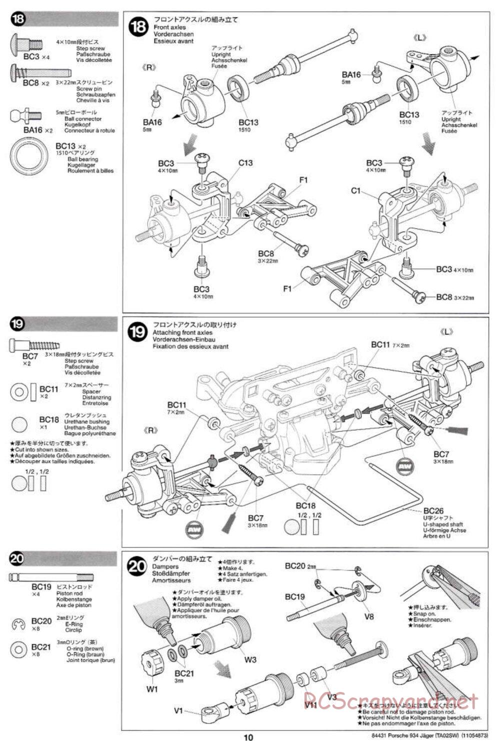 Tamiya - Porsche Turbo RSR Type 934 Jagermeister - TA-02SW Chassis - Manual - Page 10