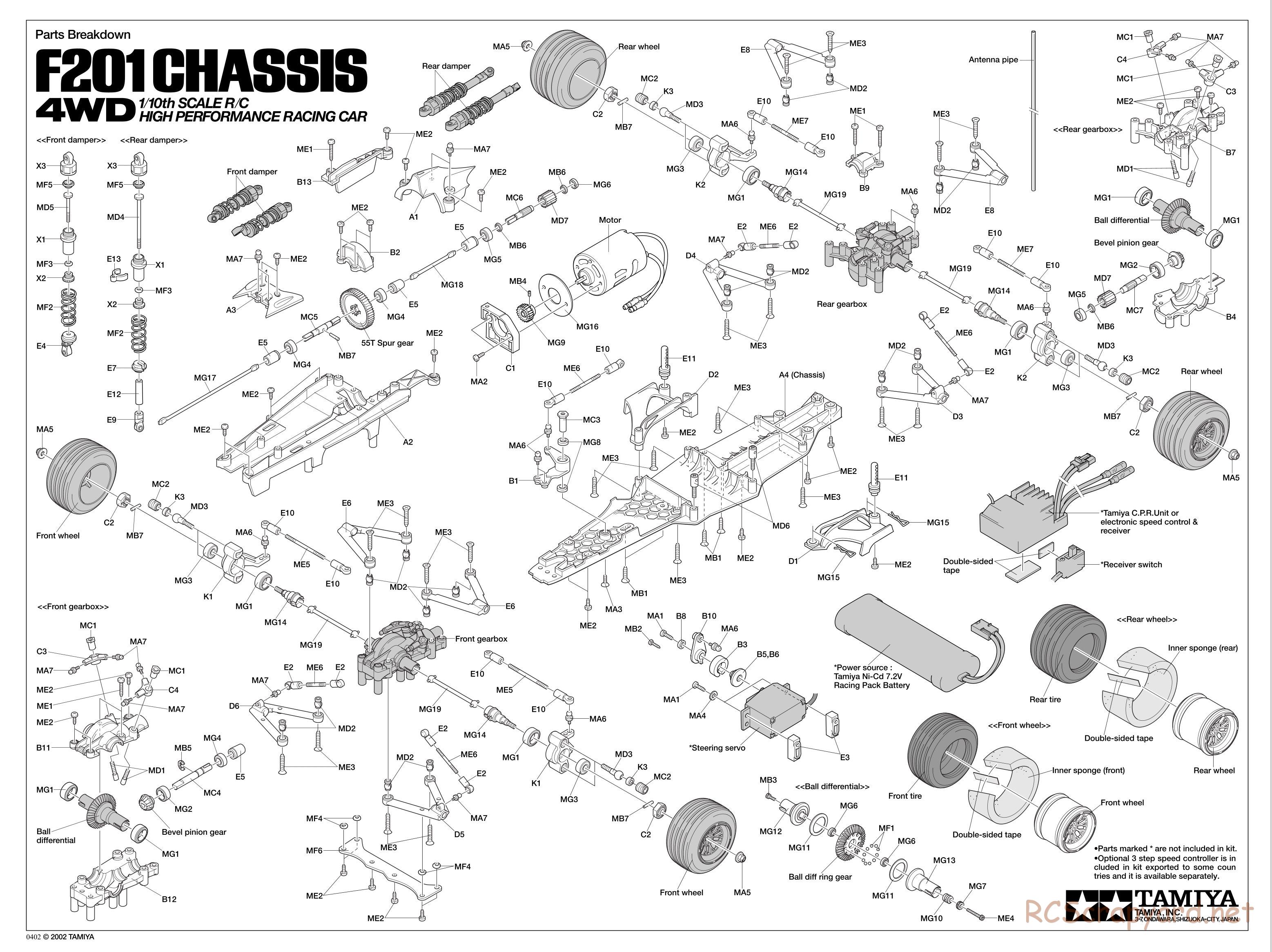 Tamiya - F201 Chassis - Exploded View - Page 1