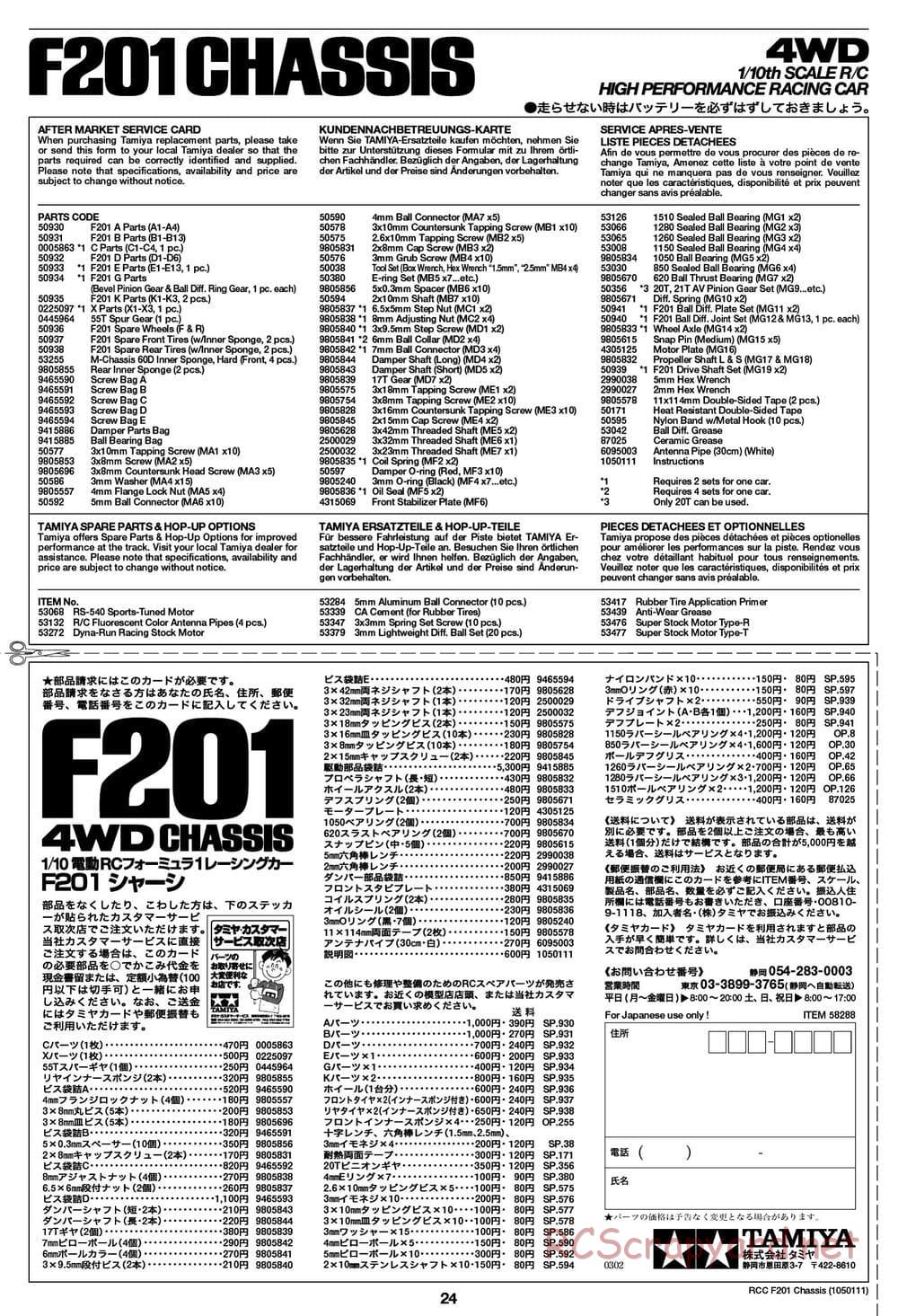 Tamiya - F201 Chassis - Manual - Page 24