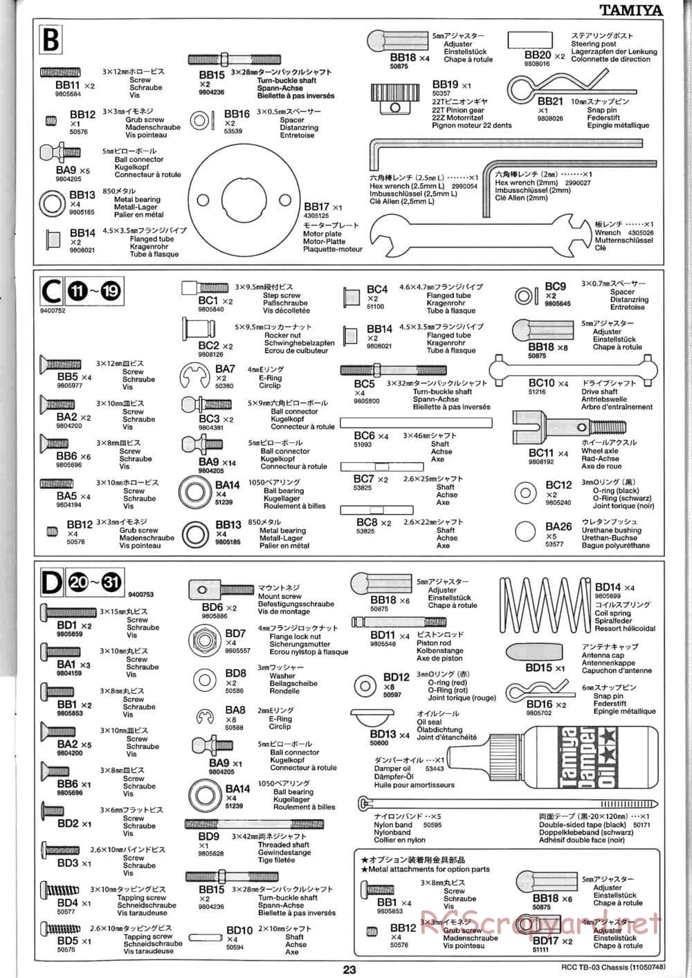 Tamiya - TB-03 Chassis - Manual - Page 23