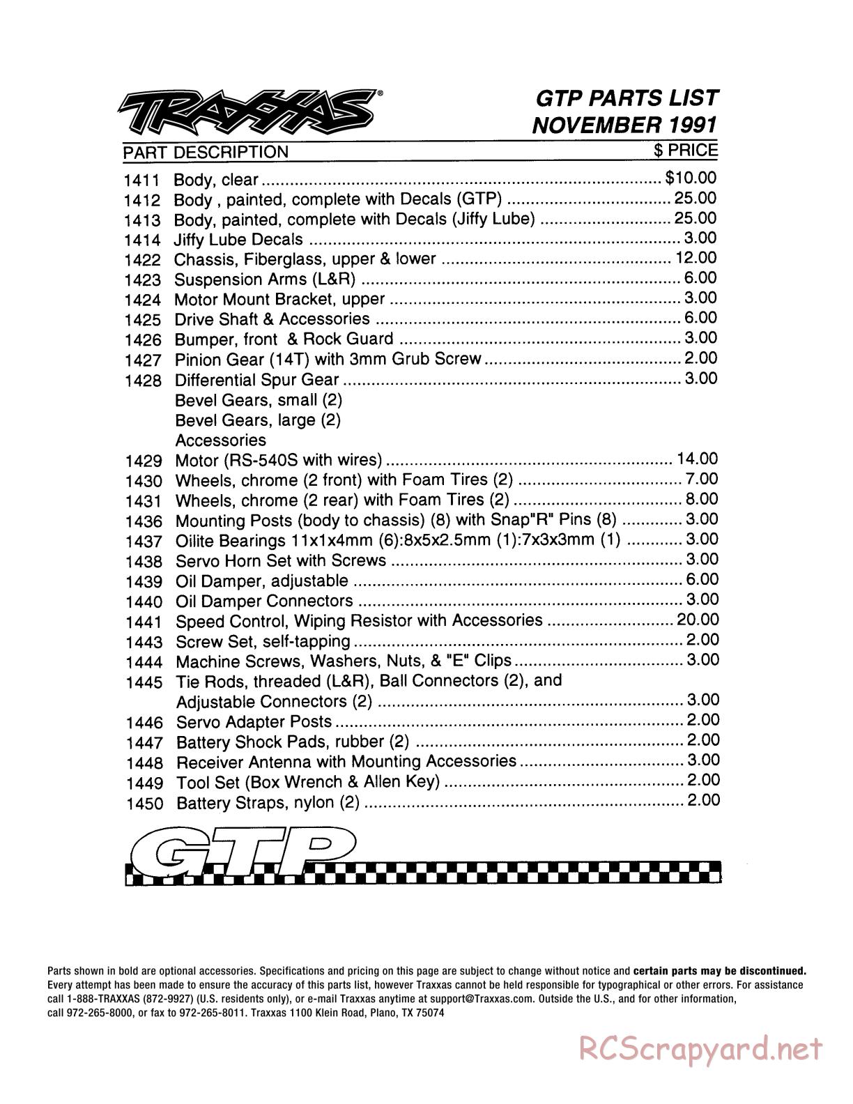 Traxxas - Fiero GTP (1987) - Parts List - Page 1
