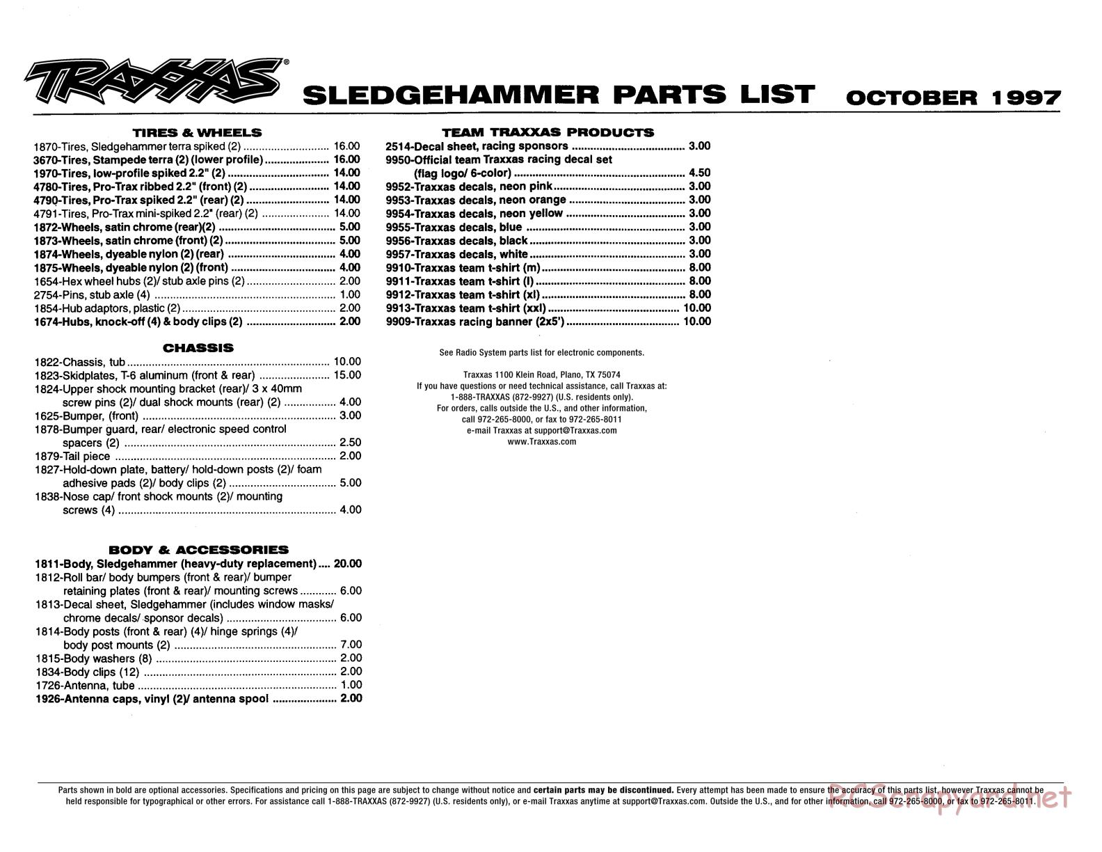 Traxxas - Sledgehammer - Parts List - Page 2