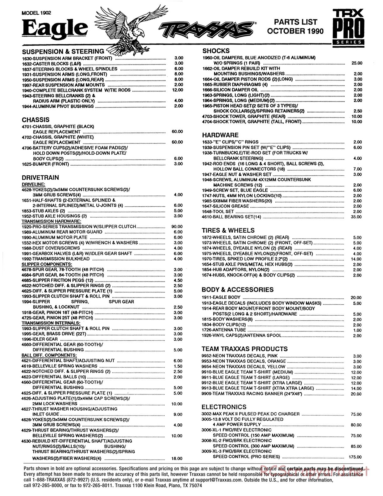 Traxxas - Blue Eagle (1990) - Parts List - Page 1