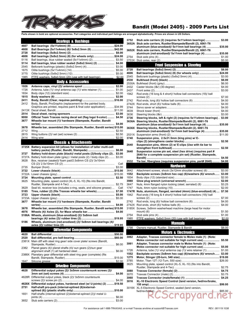 Traxxas - Bandit XL-5 - Parts List - Page 1