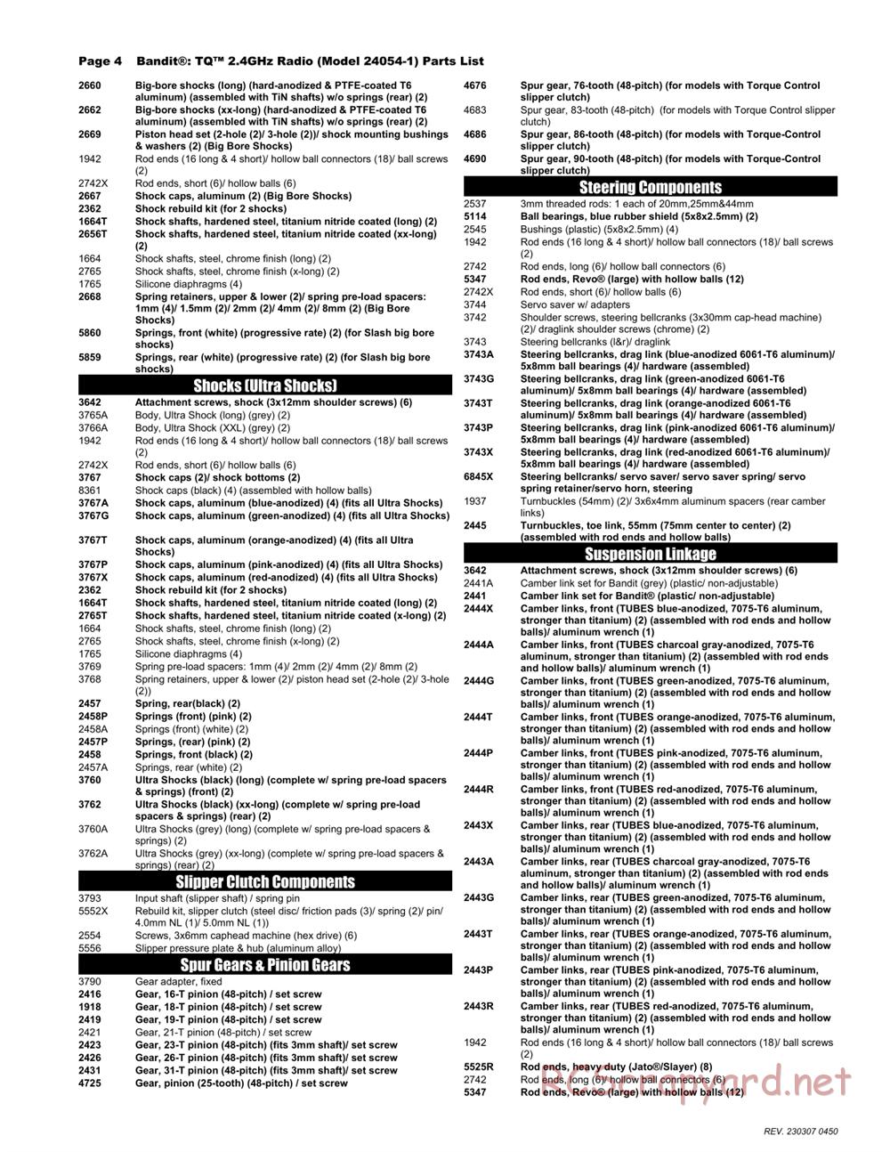 Traxxas - Bandit XL-5 (2015) - Parts List - Page 4