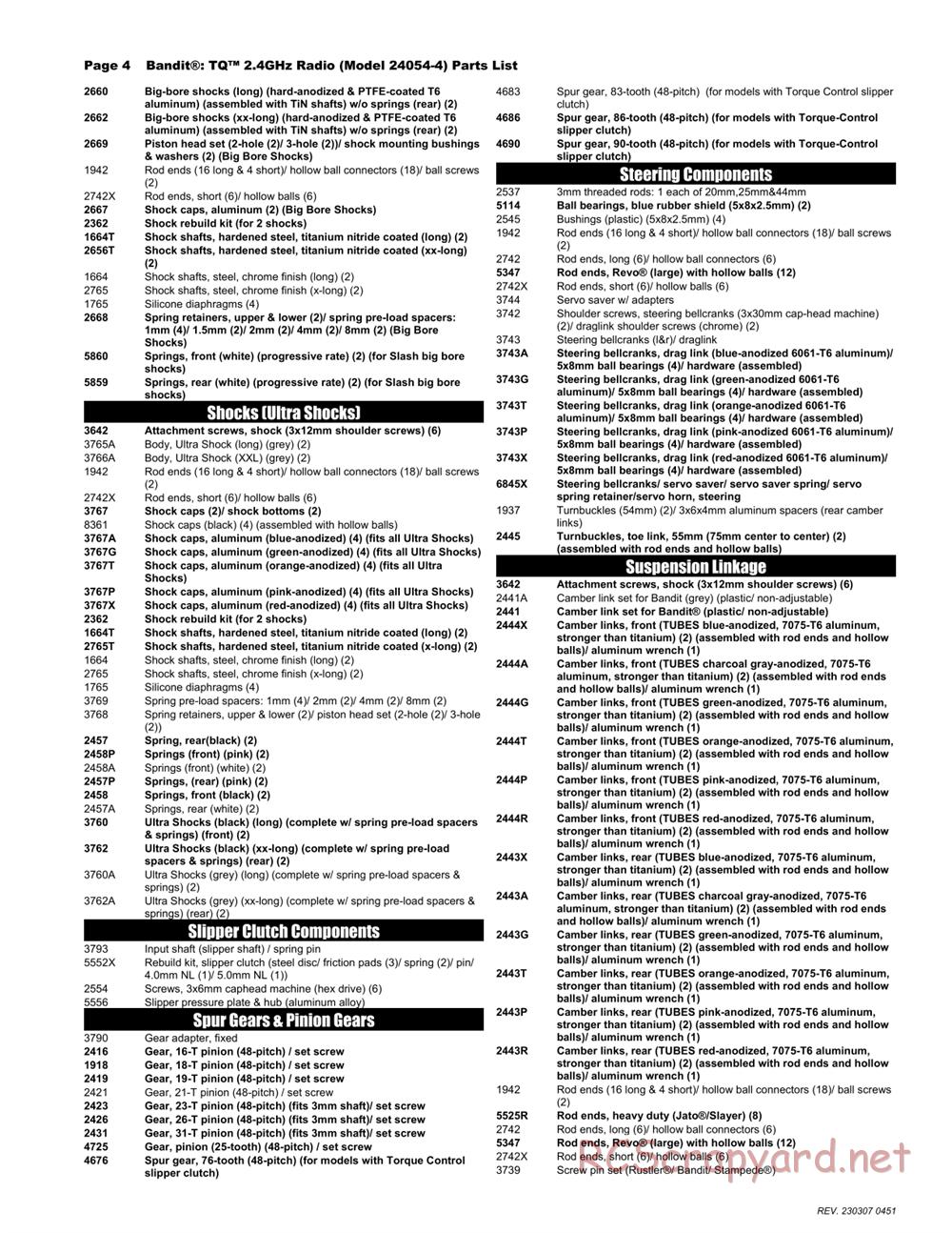 Traxxas - Bandit XL-5 (2018) - Parts List - Page 4