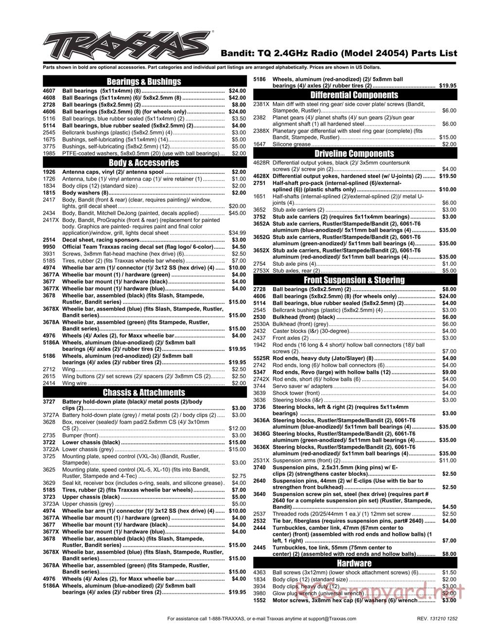 Traxxas - Bandit XL-5 (2013) - Parts List - Page 1