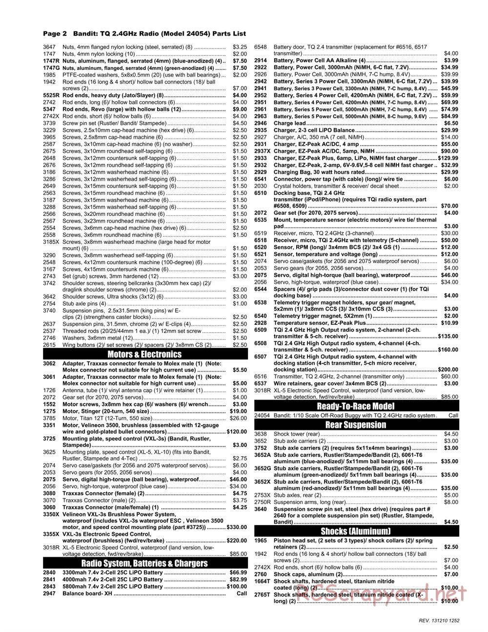 Traxxas - Bandit XL-5 (2013) - Parts List - Page 2