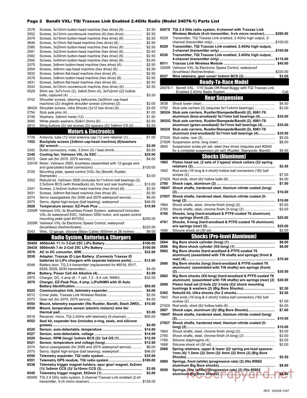 Traxxas - Bandit VXL (2014) - Parts List - Page 2