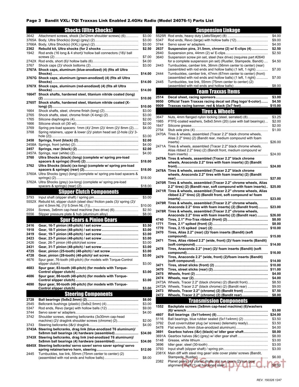 Traxxas - Bandit VXL (2014) - Parts List - Page 3