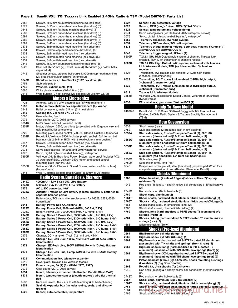 Traxxas - Bandit VXL TSM (2015) - Parts List - Page 2