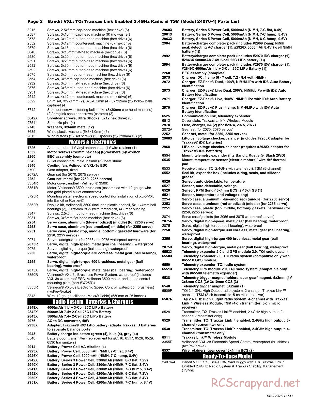 Traxxas - Bandit VXL TSM (2018) - Parts List - Page 2