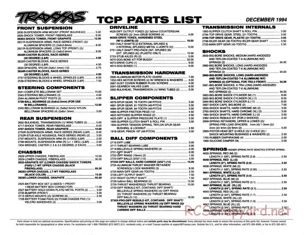 Traxxas - TCP (1995) - Parts List - Page 1