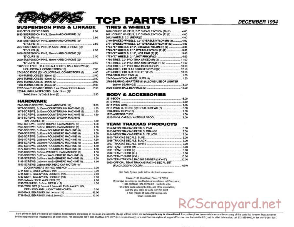 Traxxas - TCP (1995) - Parts List - Page 2
