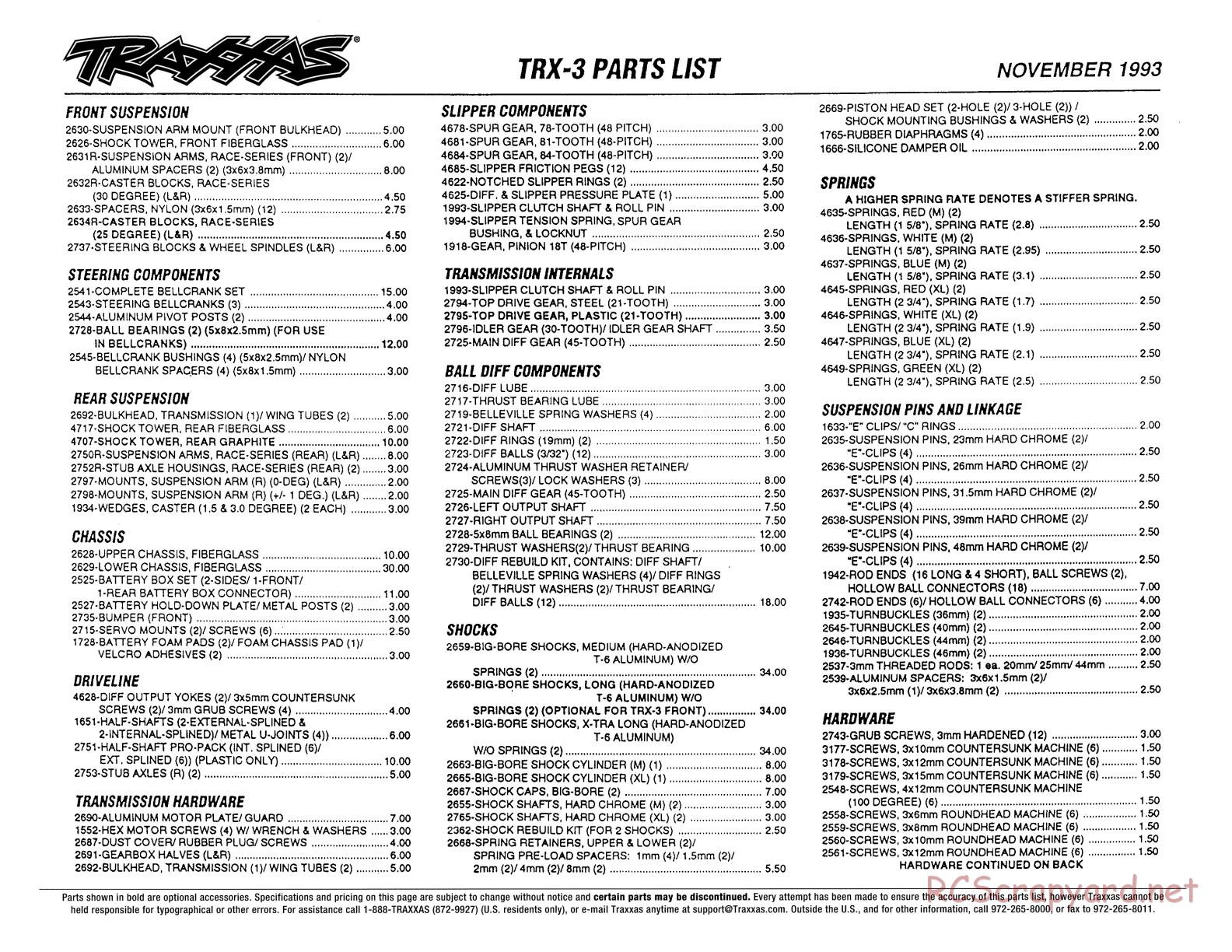 Traxxas - TRX-3 - Parts List - Page 1