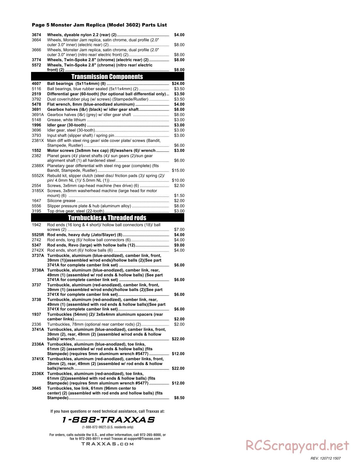 Traxxas - Monster Jam - Parts List - Page 5